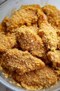 Coat each chicken tender in the mixture, ensuring an even layer covers the chicken.