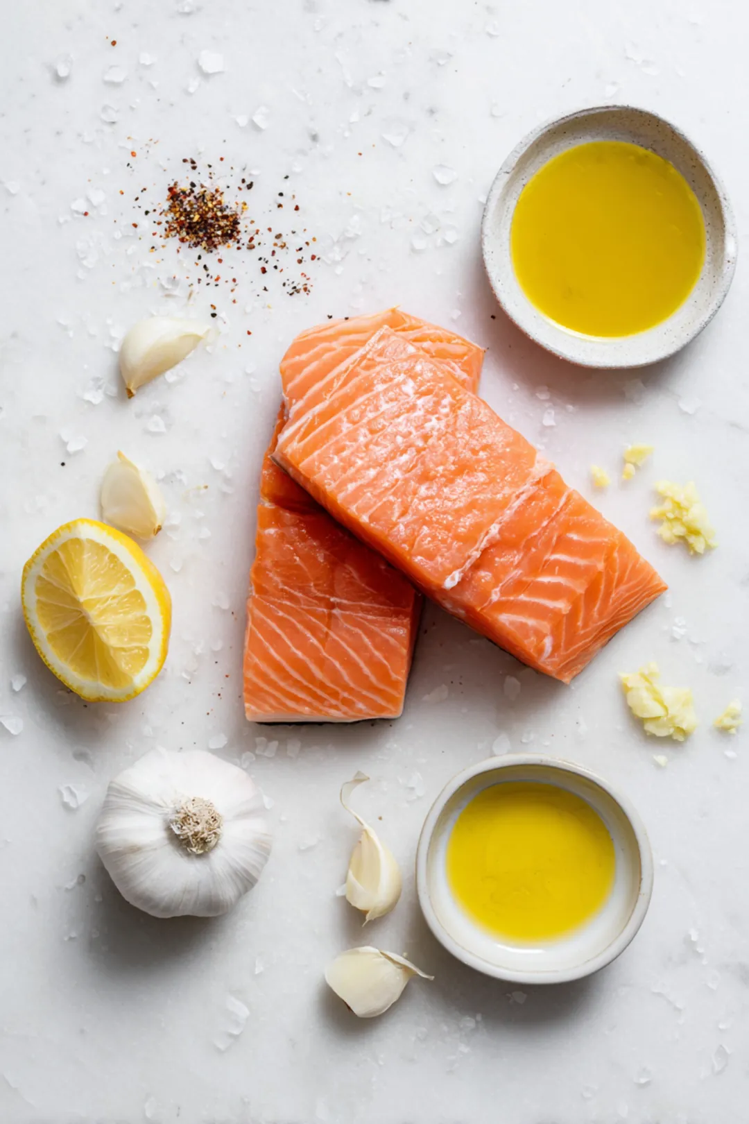 10-minute lemon garlic air fryer salmon - ingredients