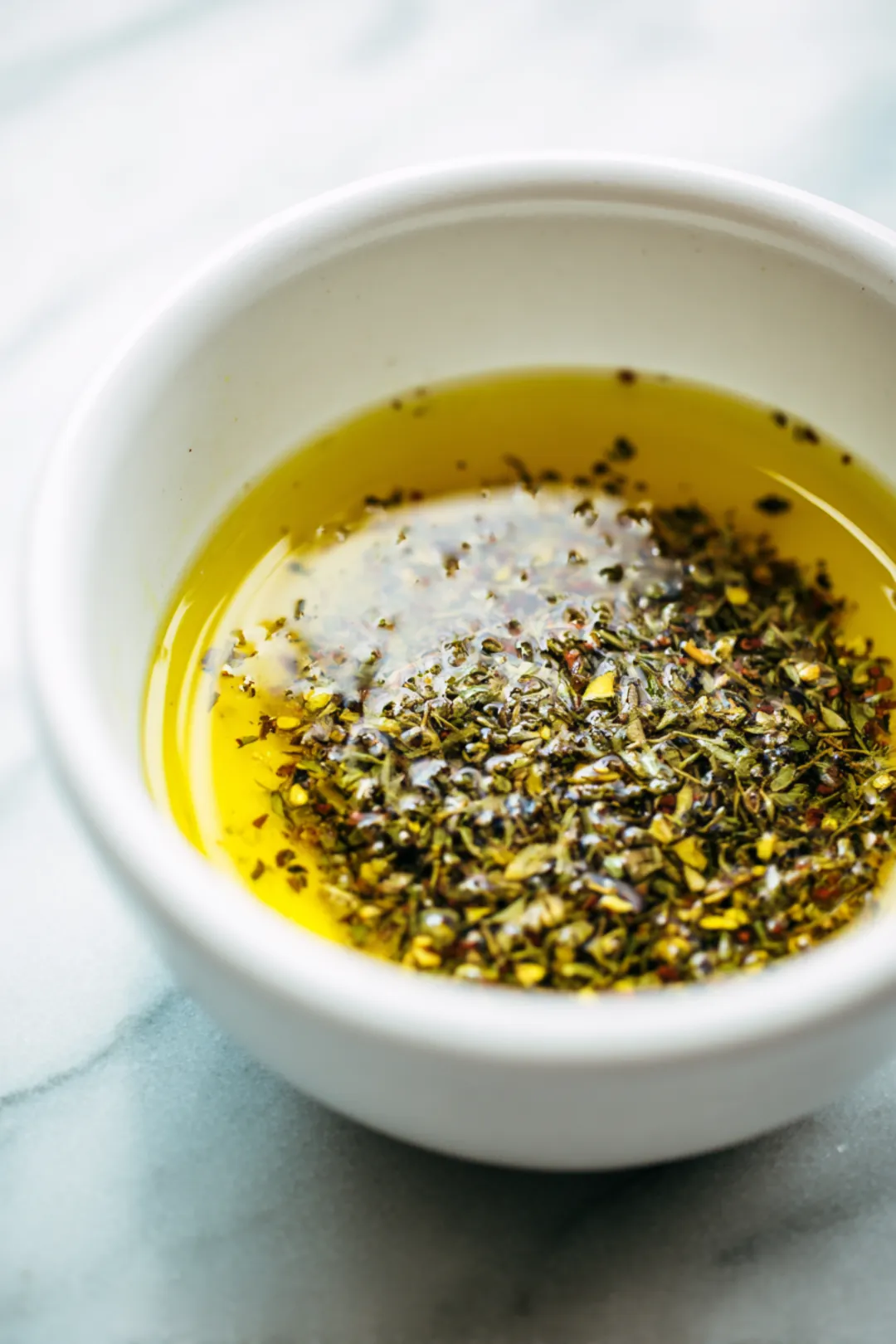Combine olive oil, lemon juice, oregano, thyme, and minced garlic to create the marinade