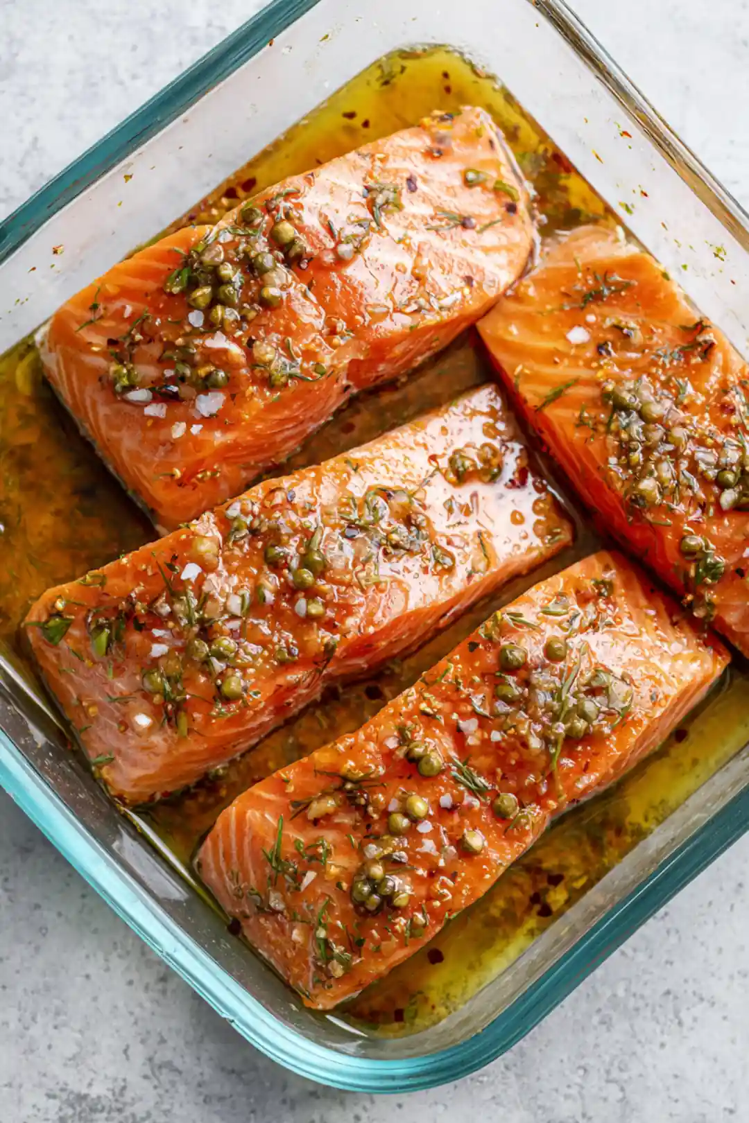 Marinate the salmon fillets in the marinade for 10 minutes