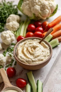 Serve fresh cauliflower and vegetables with dips