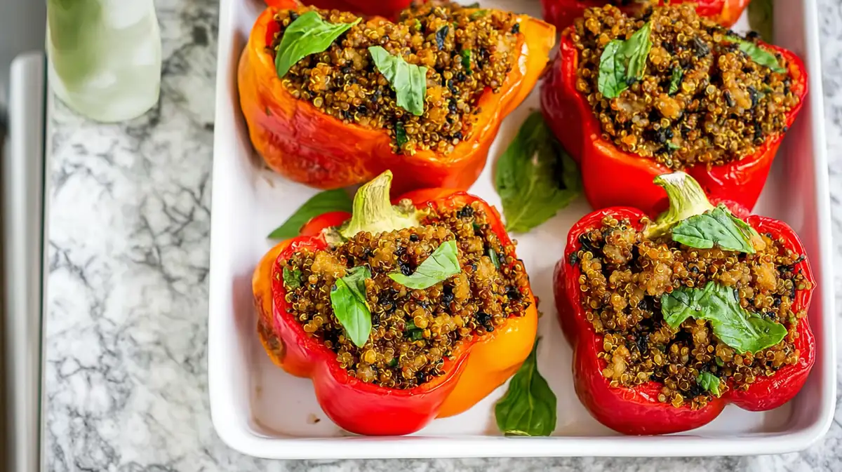 air fryer stuffed peppers with quinoa and lentils