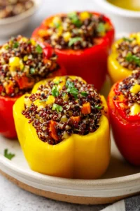 Stuff the bell pepper halves with the quinoa and lentil mixture