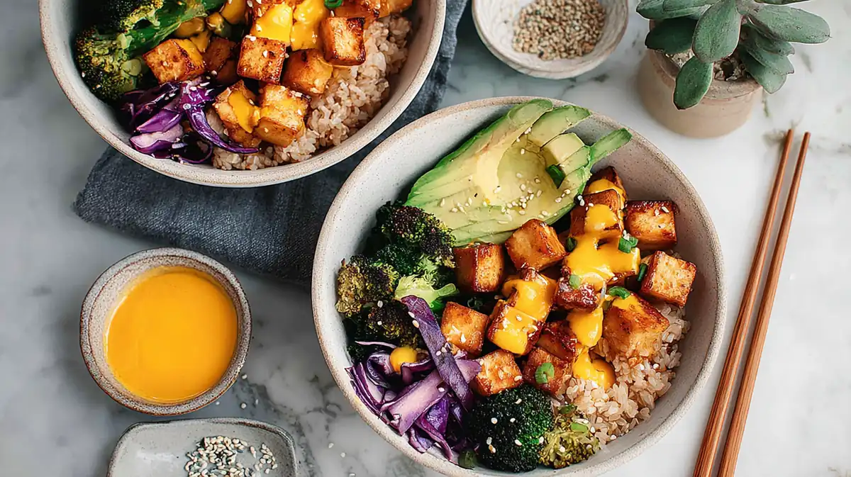 Air fryer tofu bowl healthy lunch