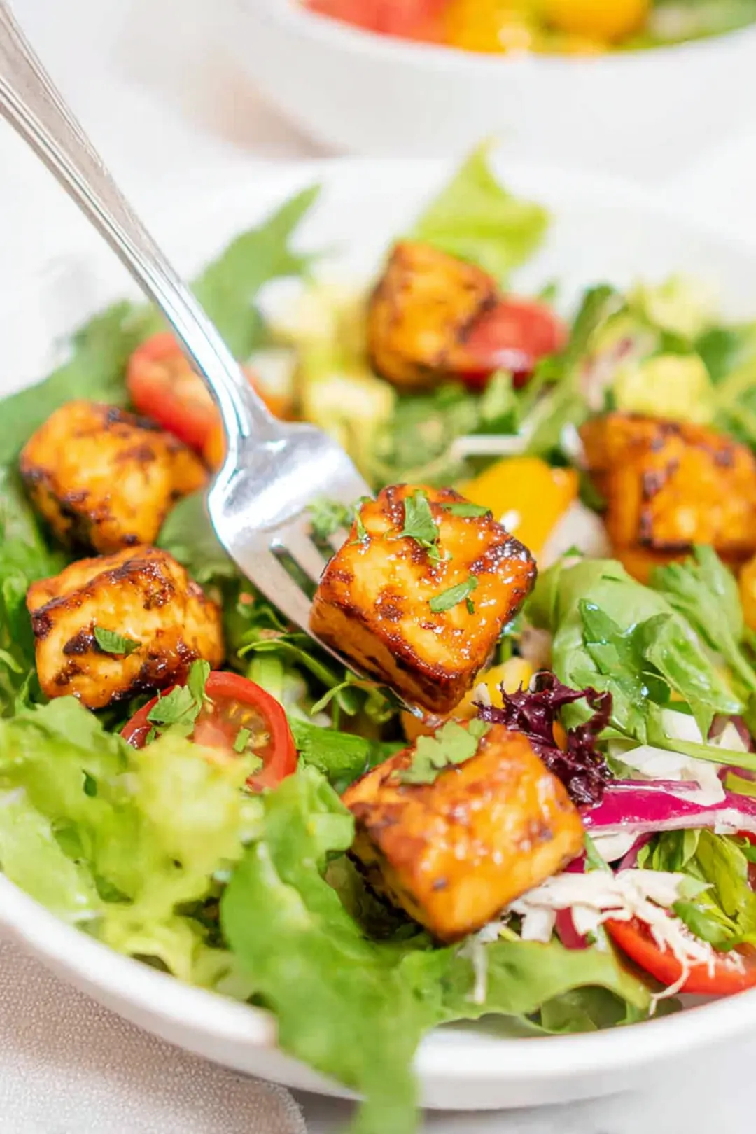 Air fryer tofu for salads crispy