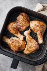 Place seasoned chicken leg quarters in air fryer