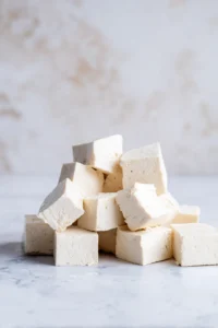 Press the tofu for at least 15 minutes to remove excess moisture and cut it into cubes