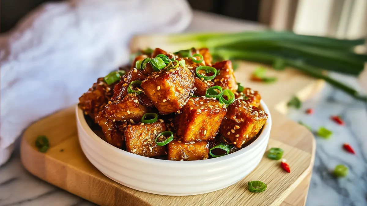 sticky soy garlic air fryer tofu bites
