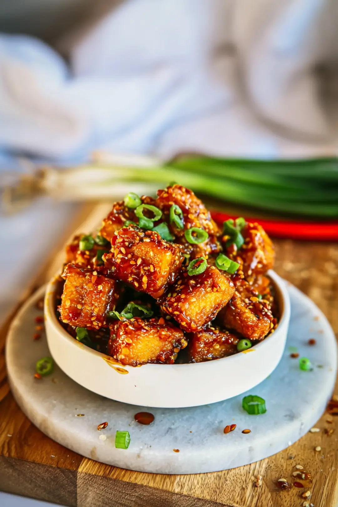sticky soy garlic air fryer tofu bites