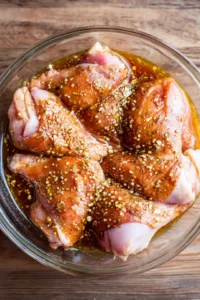 Arrange chicken leg quarters in marinade