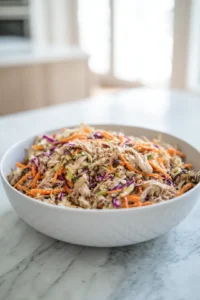 Combine shredded turkey, carrots, cabbage, and soy sauce in a bowl