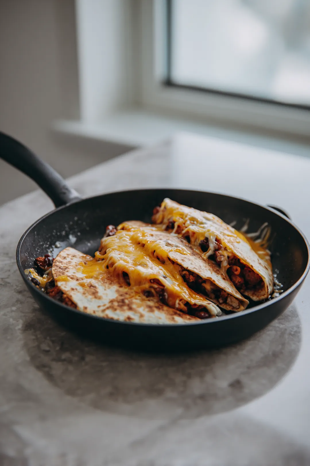 Cook tacos in skillet until cheese is melted and shells are crispy