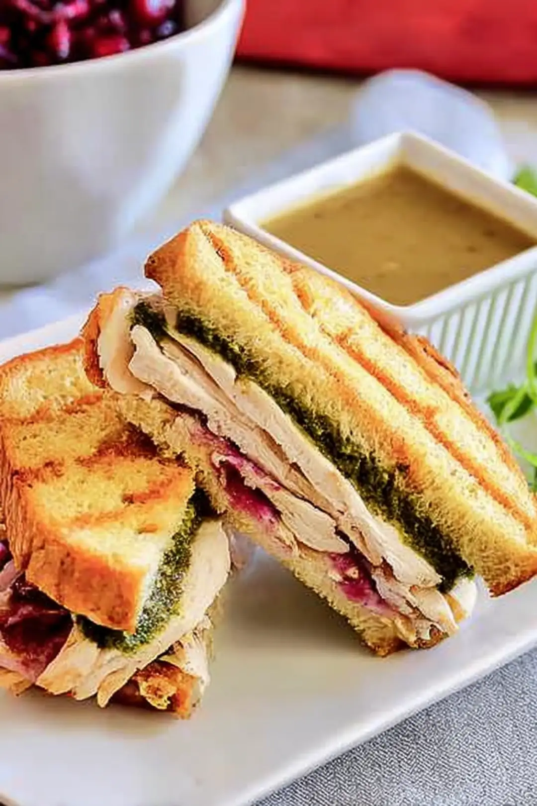 crispy turkey sandwich with gravy dip