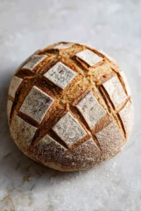 Cut sourdough bread in a crisscross pattern