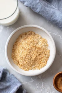 Mix the panko breadcrumbs with seasonings and pour almond milk for dipping
