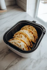 Place filled tortillas in the air fryer basket in a single layer and cook until crispy and golden brown