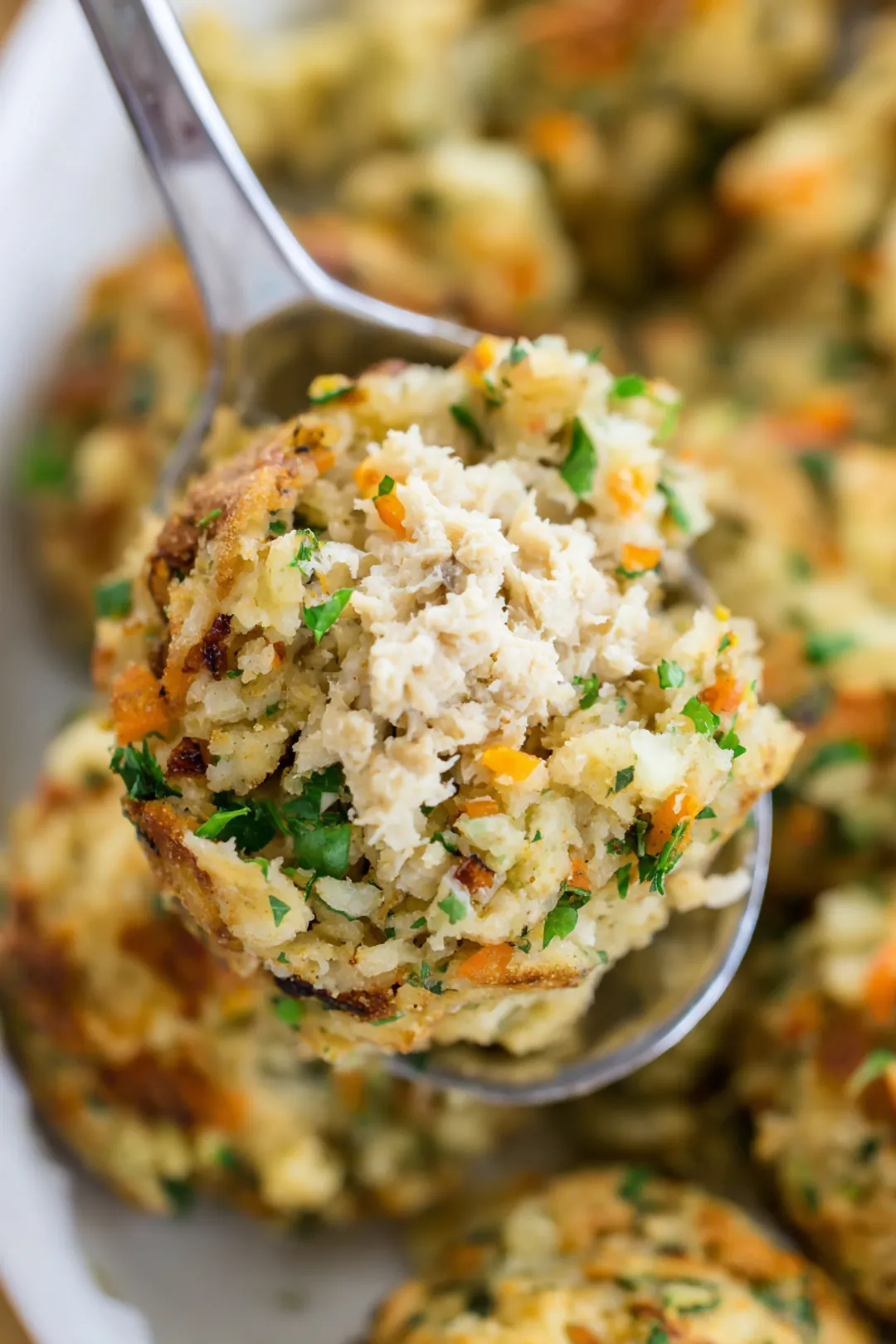 Shape stuffed mixture into a ball with turkey and cheese filling