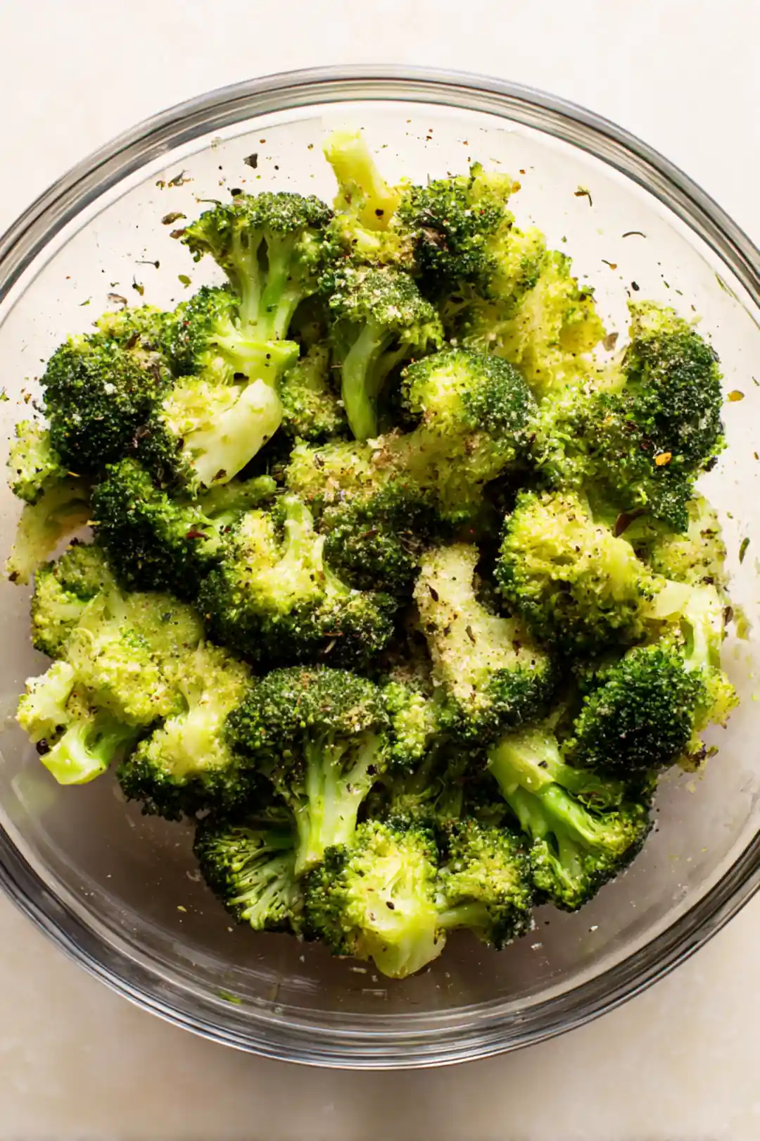 Toss broccoli florets with olive oil, garlic powder, salt, and black pepper