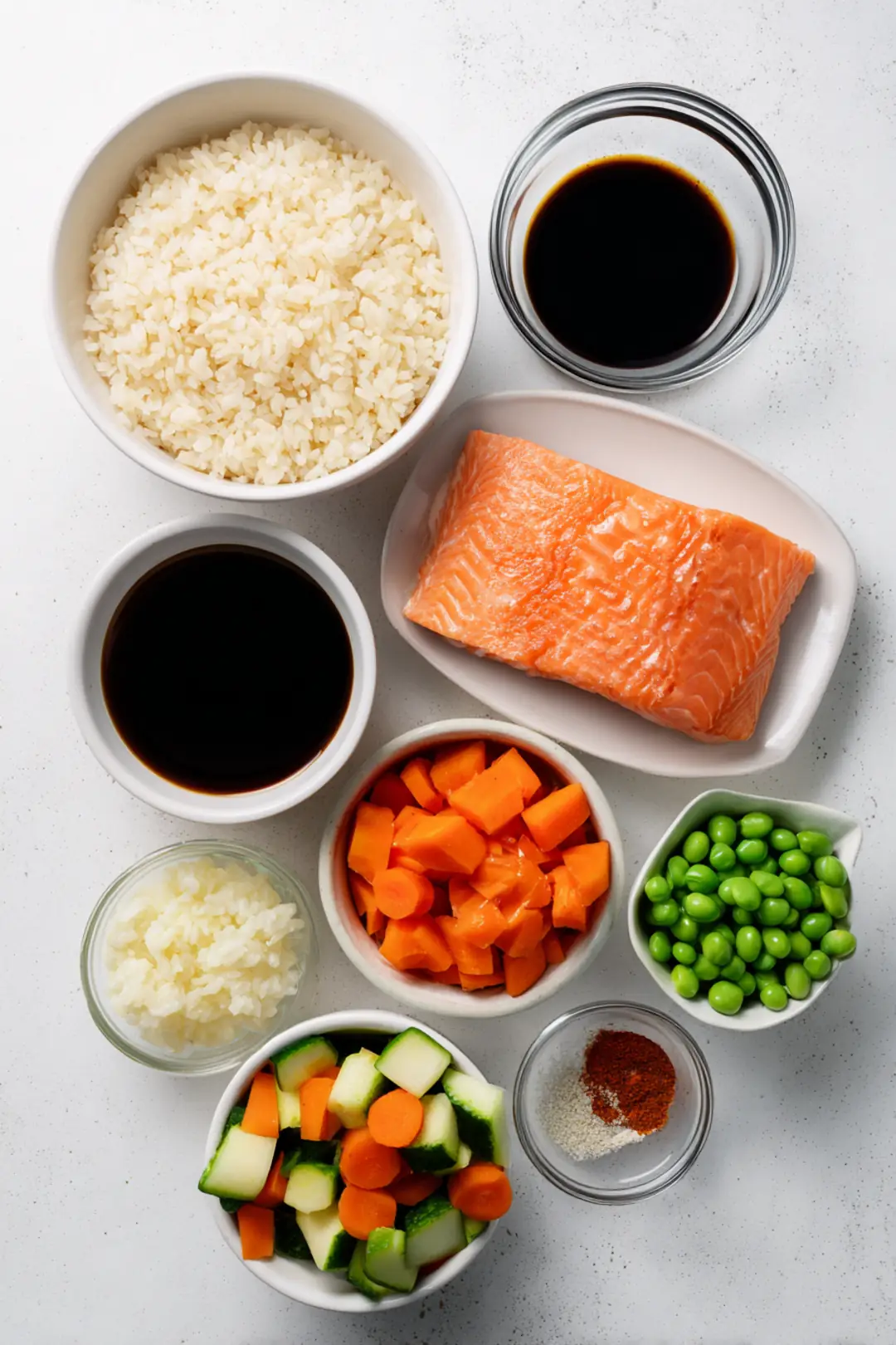 10-minute air fryer salmon rice bowl ingredients
