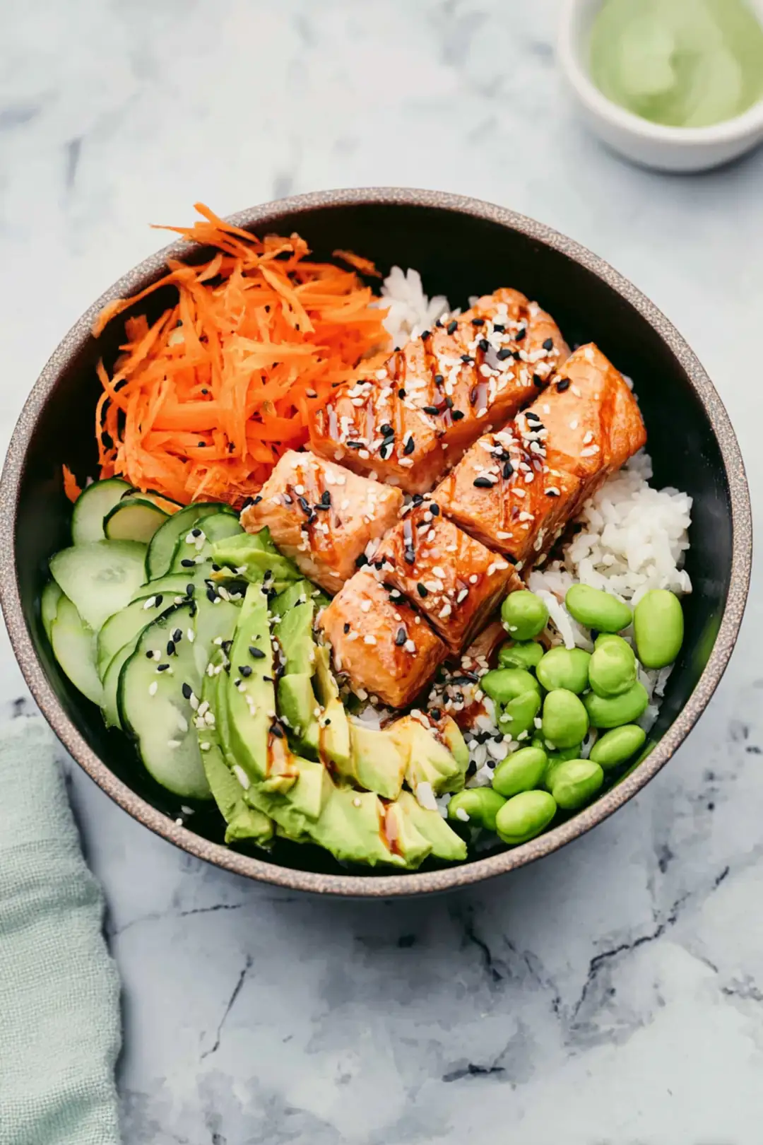 10-minute air fryer salmon rice bowl