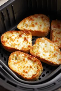 Air fry the bread slices until the cheese is bubbly and golden