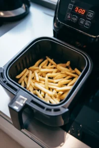 Air fry the fries for about 8-10 minutes, shaking the basket halfway through to ensure even heating