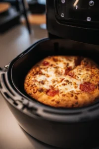 Air fry the pizza for 2-3 minutes and check for doneness and crispiness
