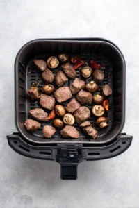 Air fry the steak bites and mushrooms for about 15 minutes