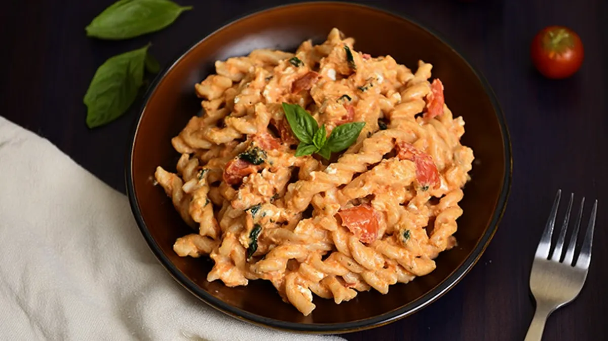 Air fryer baked feta pasta