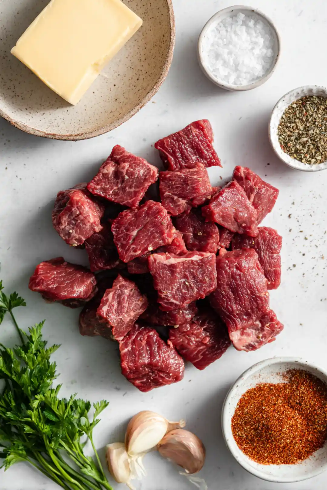 Air fryer garlic butter steak bites - ingredients