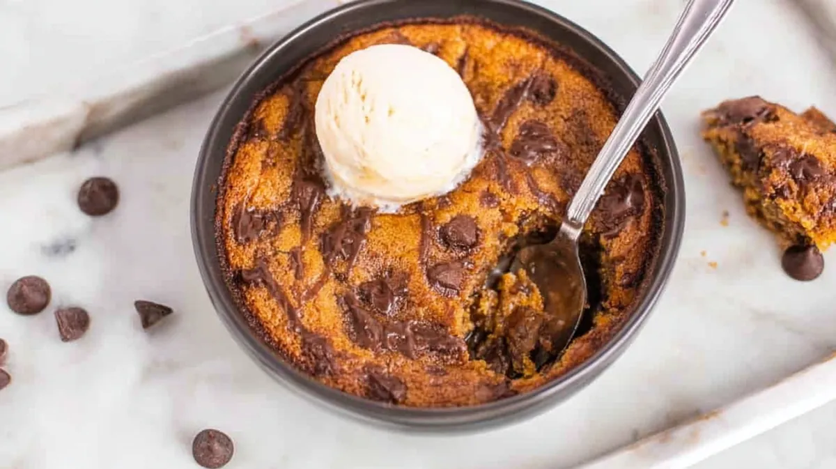 air fryer pizookie in a ramekin
