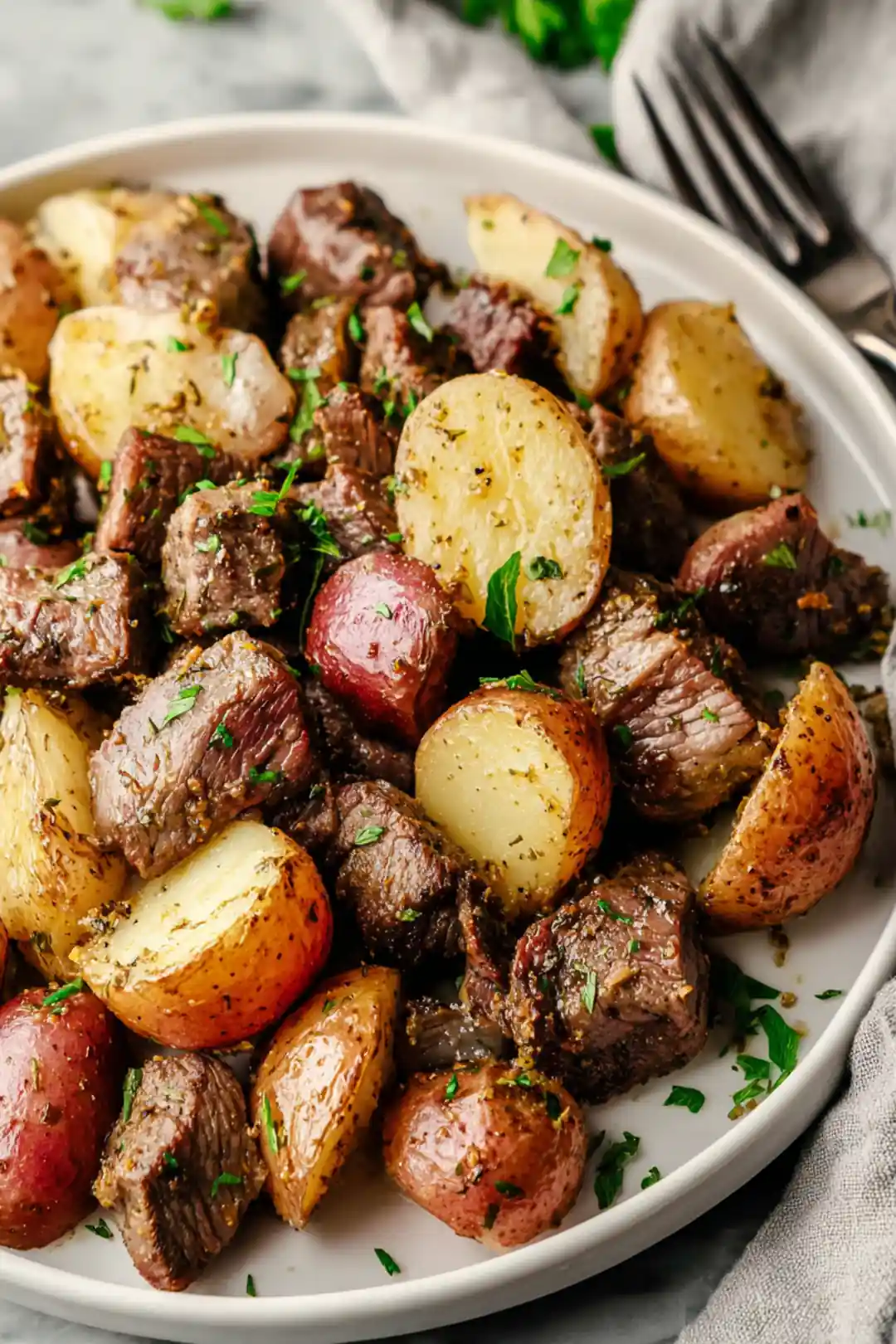 Air fryer steak bites and potatoes
