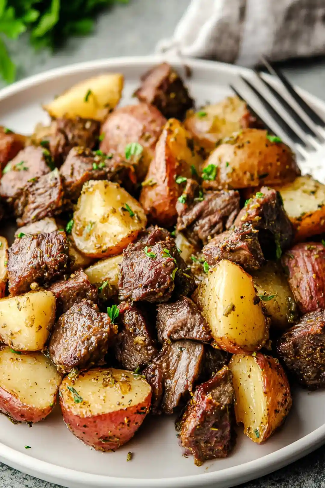 Air fryer steak bites and potatoes