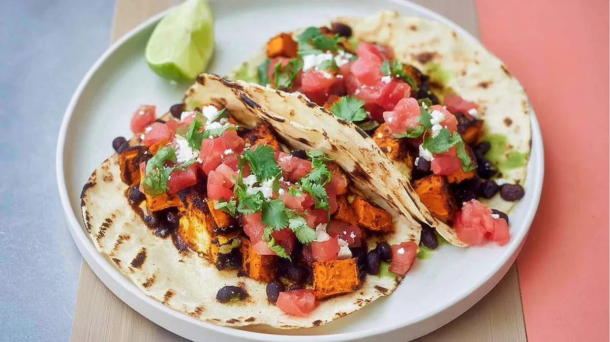Air fryer sweet potato black bean tacos