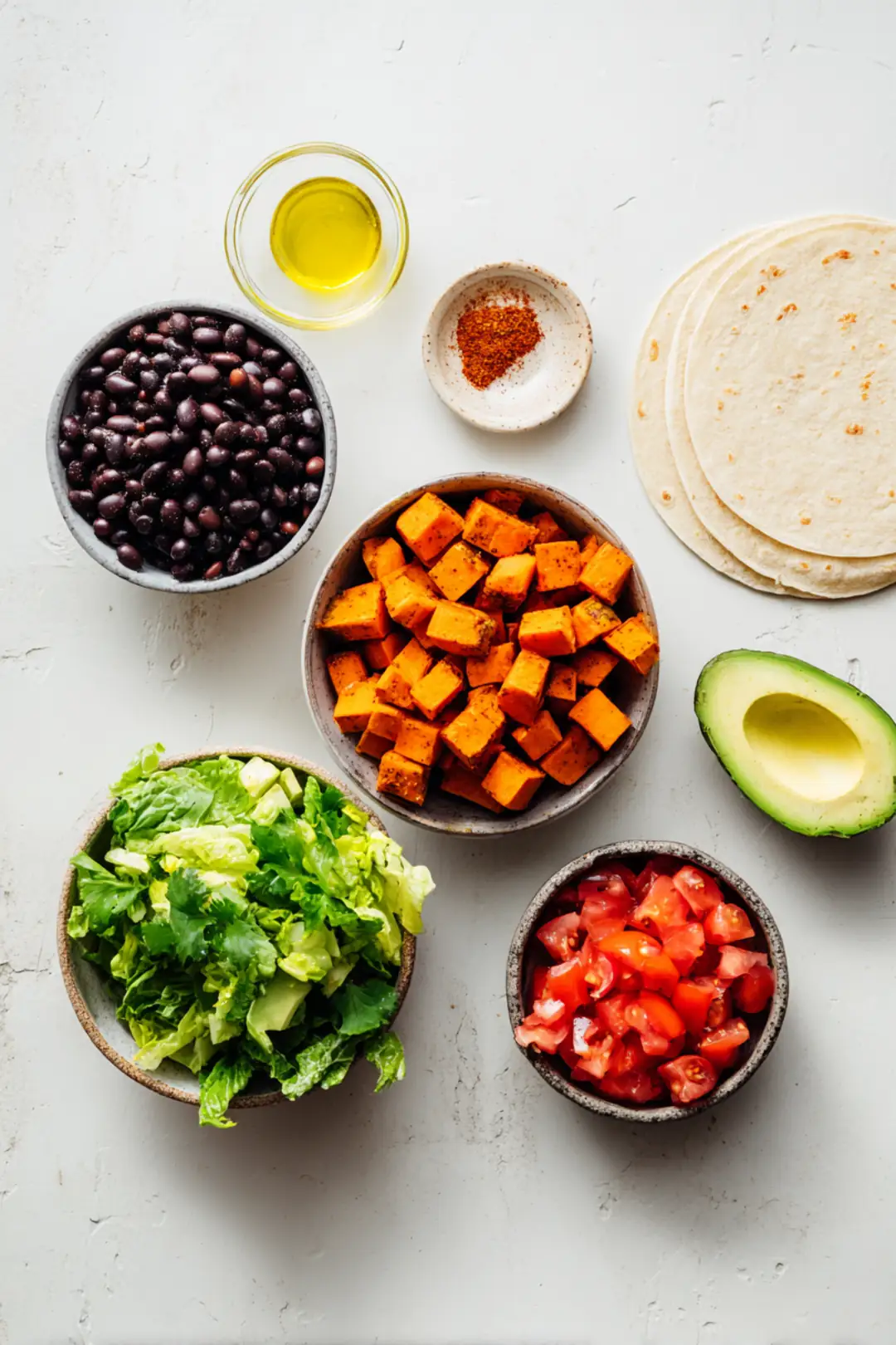 Air fryer sweet potato black bean tacos - ingredients