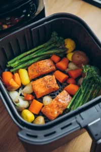 Arrange ingredients in the air fryer basket evenly for optimal cooking
