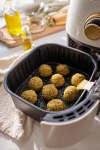 Brush falafel with olive oil and place in air fryer