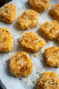 Coat turkey nuggets in flour, egg, and panko breadcrumbs
