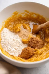 Combine pumpkin puree, sugar, pumpkin spice, vanilla extract, and egg in a mixing bowl and mix well until incorporated.