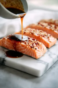 Combine salmon bites with teriyaki sauce and sesame oil, marinating for 10 minutes