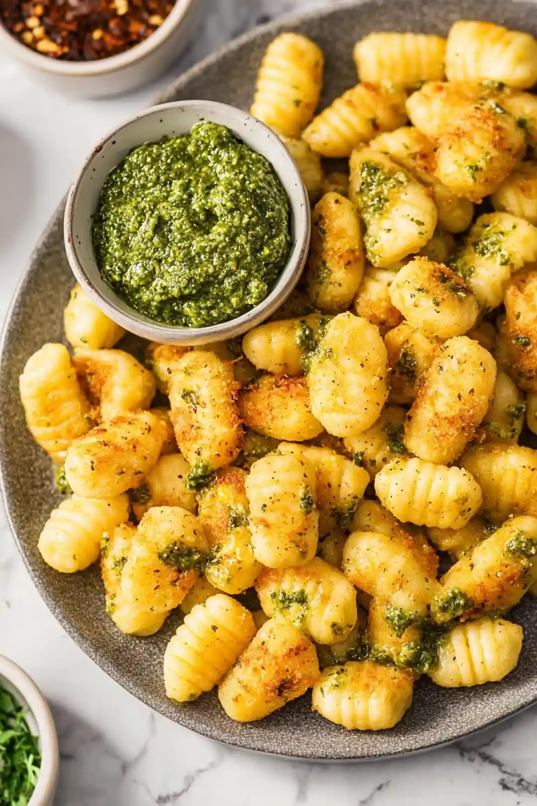 Crispy air fryer gnocchi pesto