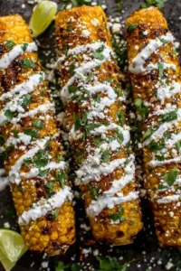 Drizzle corn ribs with Mexican crema and toppings