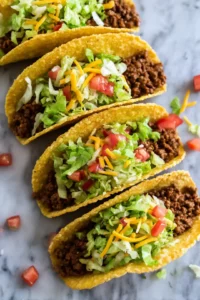 Fill crispy taco shells with the beef mixture and top with shredded cheese