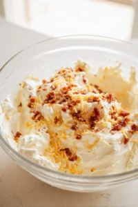 Fill pickle halves with cheesy bacon mixture