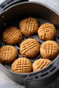 Flatten each ball slightly with a fork to create a crisscross pattern and cook in the air fryer