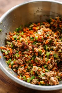 Fold in chopped vegetables and cooked meat