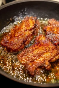 Fry marinated beef belly until golden brown