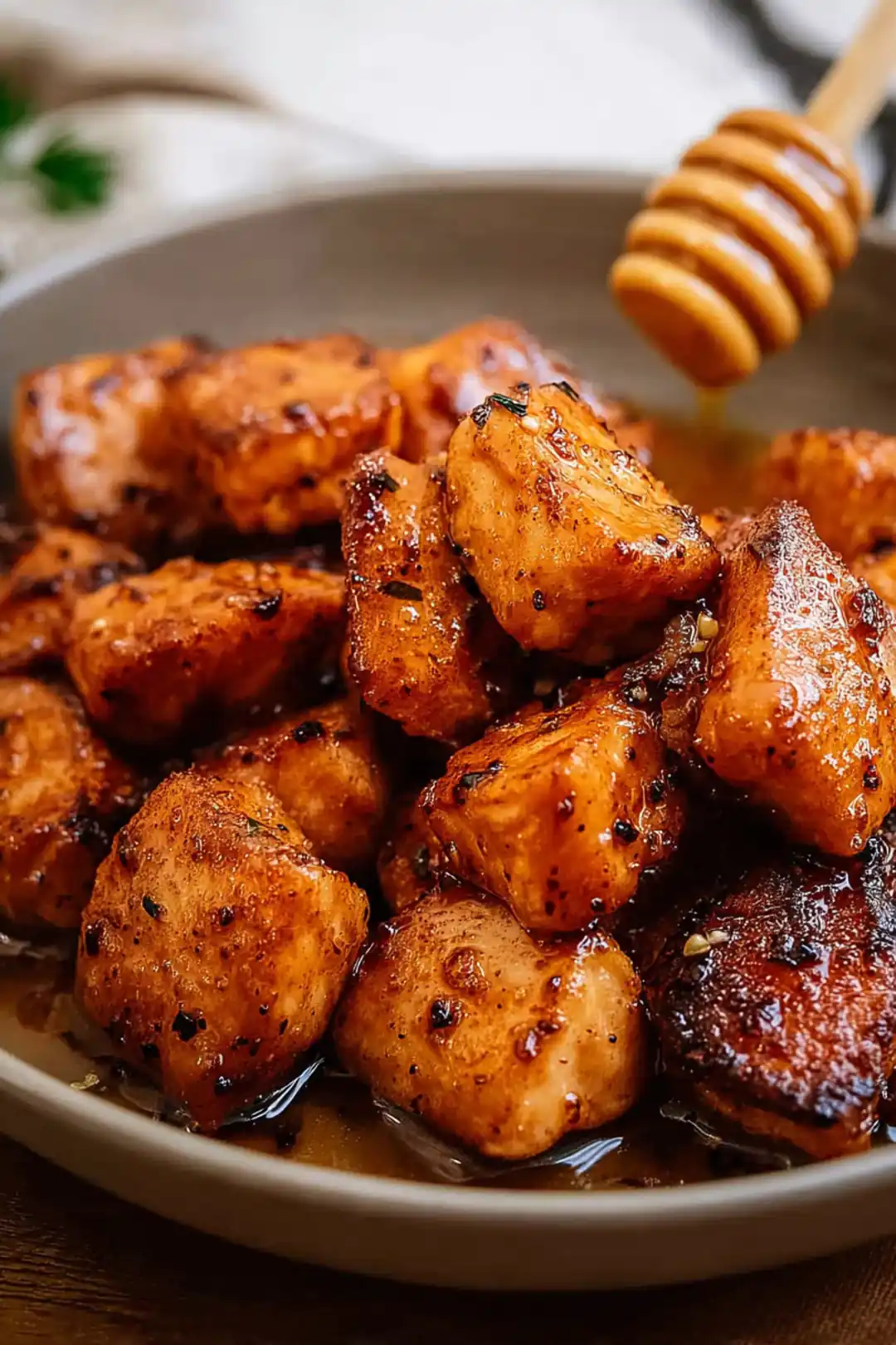 Hot honey air fryer salmon bites