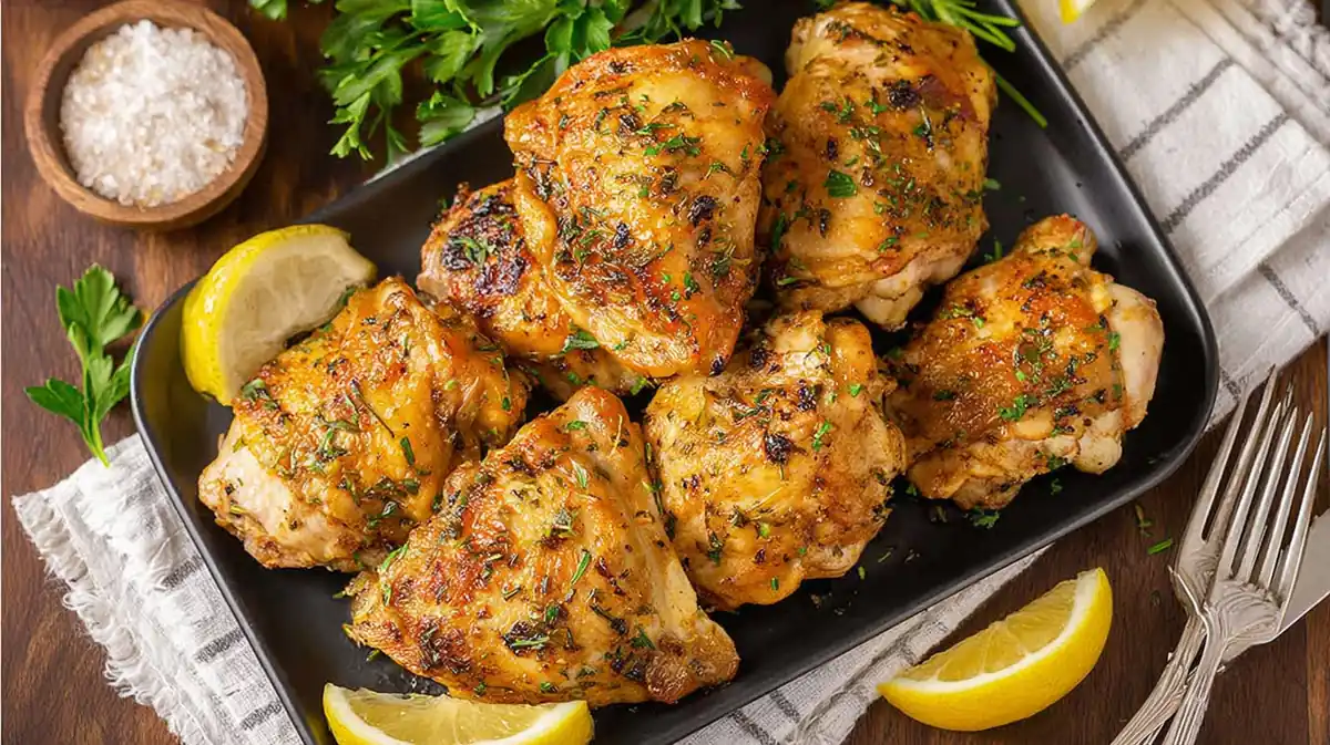 Lemon herb air fryer chicken thighs