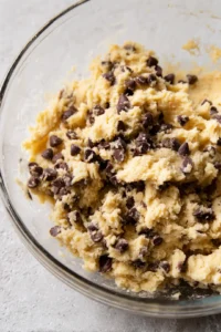 Mix softened butter, egg, and vanilla extract with dry ingredients